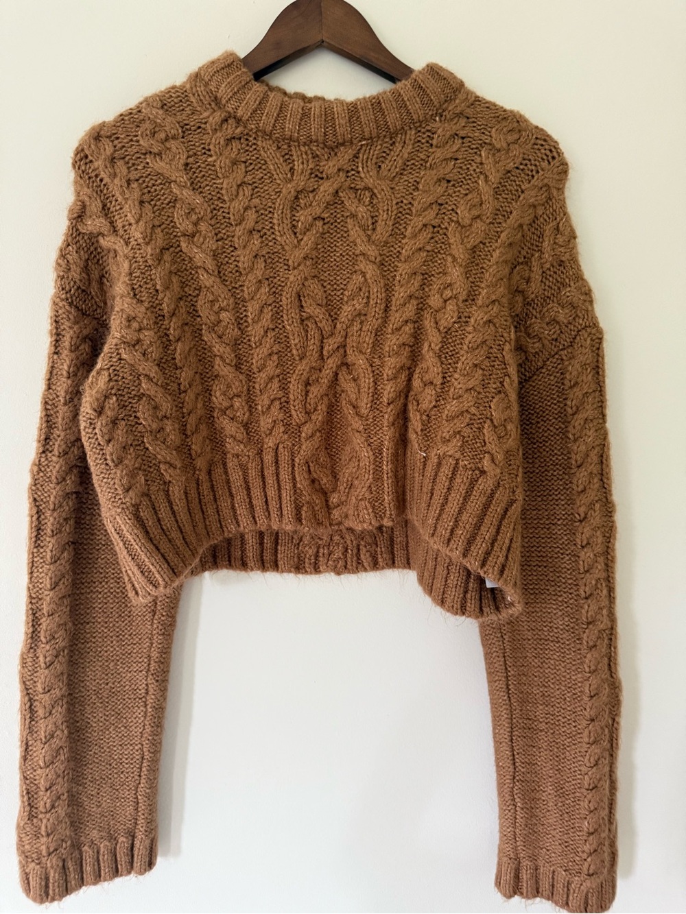 Zara Cropped Cable-Knit Sweater - Camel Brown